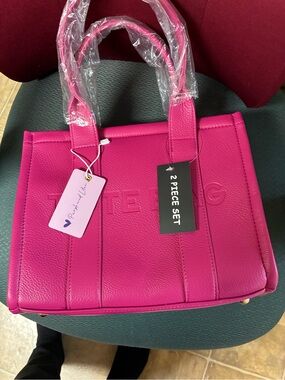 Tote Bag Fuchsia Vegan Leather Structured Tote - 2 Piece Set with wallet